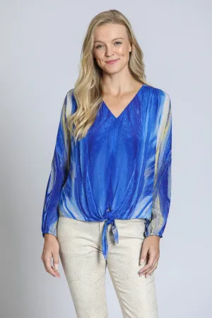 AP NY V-NECK TIE FRONT TOP - BLUE MULTI