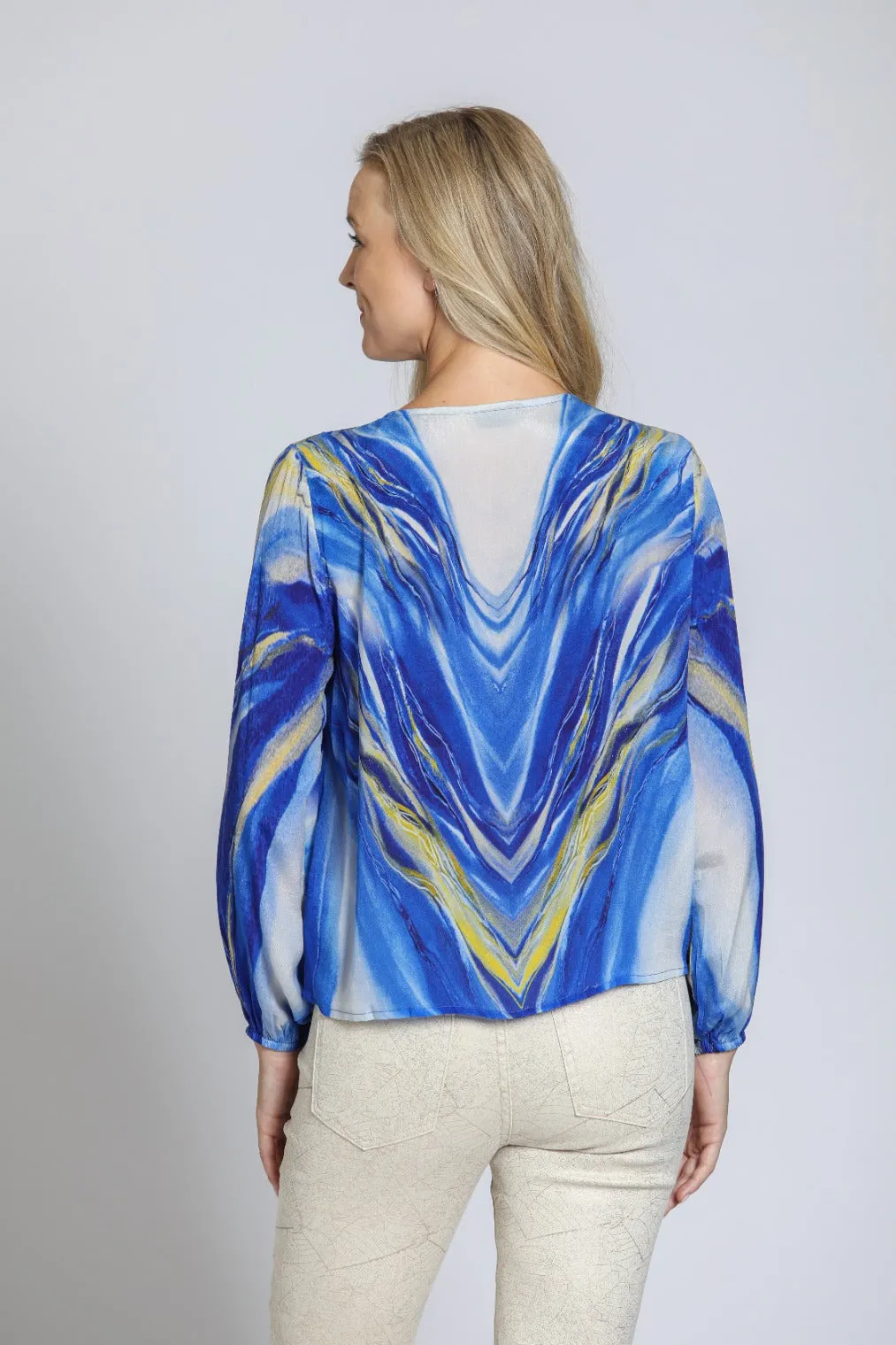 AP NY V-NECK TIE FRONT TOP - BLUE MULTI