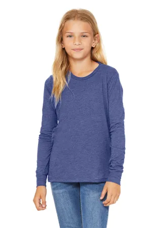 Bella   Canvas Youth Jersey Long Sleeve Crewneck T-Shirt - True Royal Blue Triblend