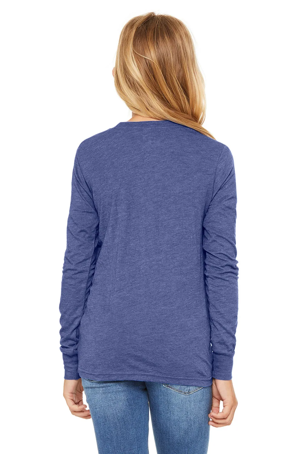 Bella   Canvas Youth Jersey Long Sleeve Crewneck T-Shirt - True Royal Blue Triblend