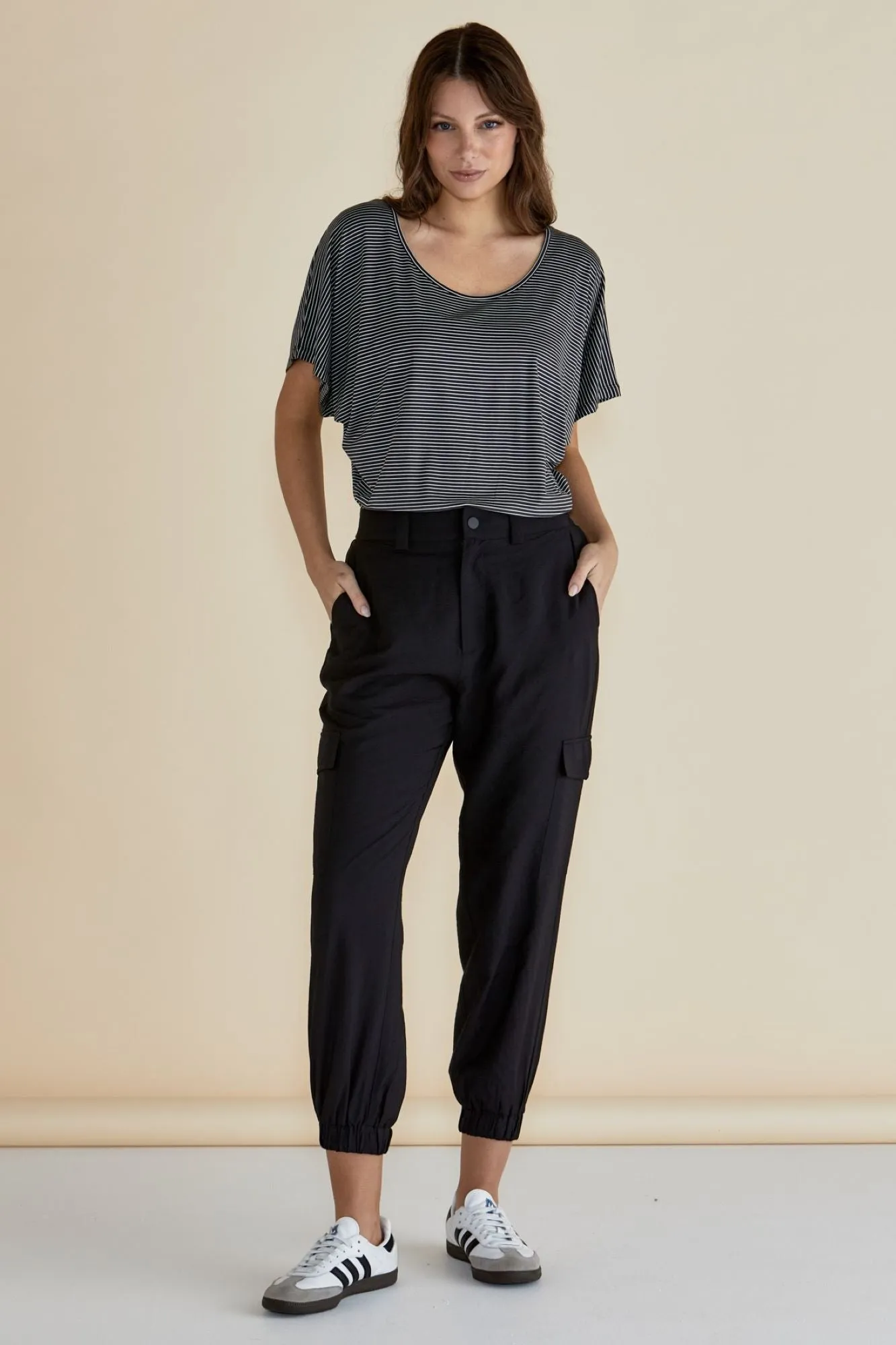 Betty Basics Maui Tee Charcoal Stripe