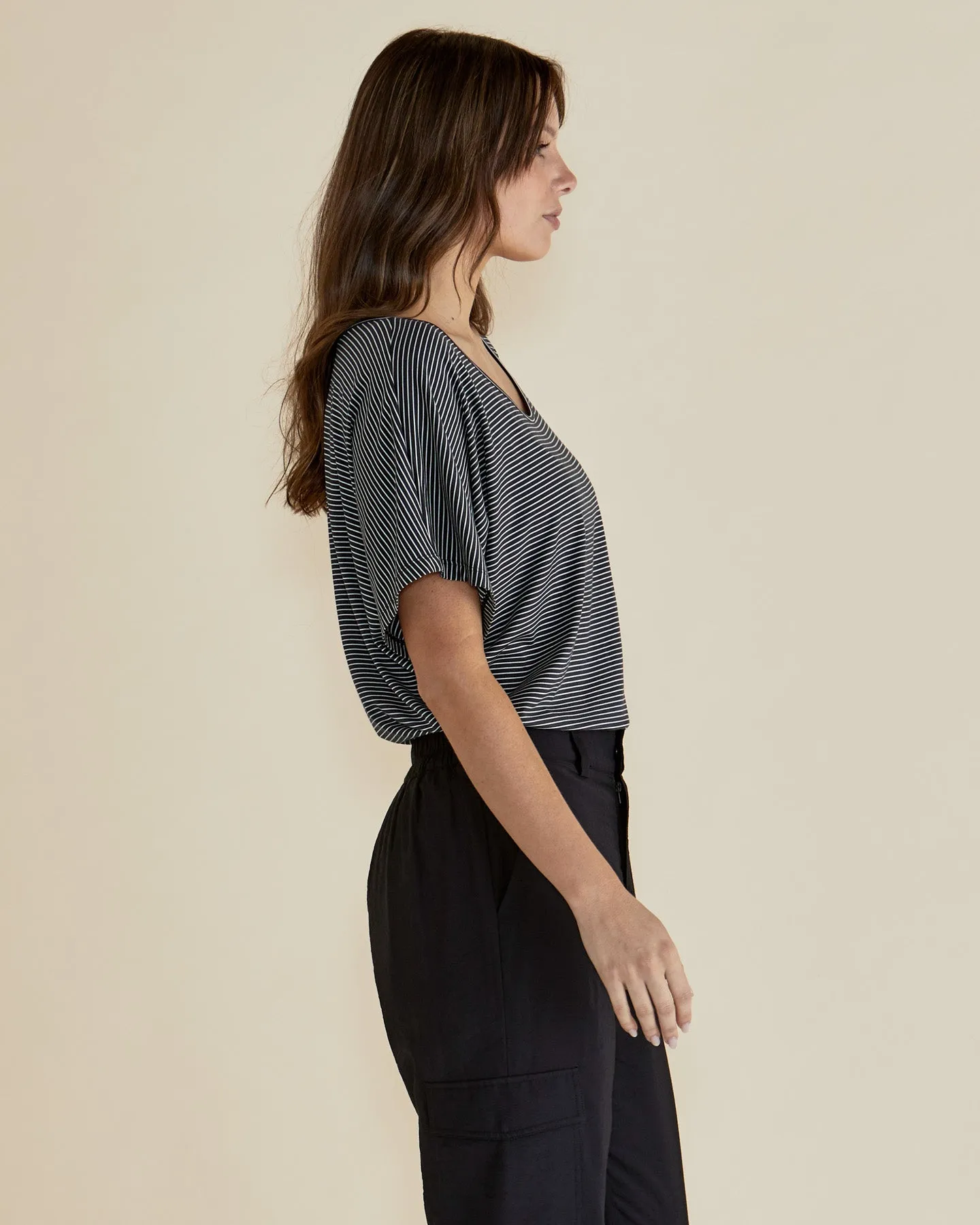 Betty Basics Maui Tee Charcoal Stripe