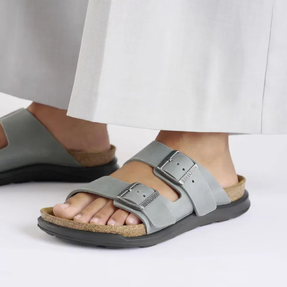 Birkenstock Women's Arizona Crosstown Rugged Oiled Leather Sandal in Basalt