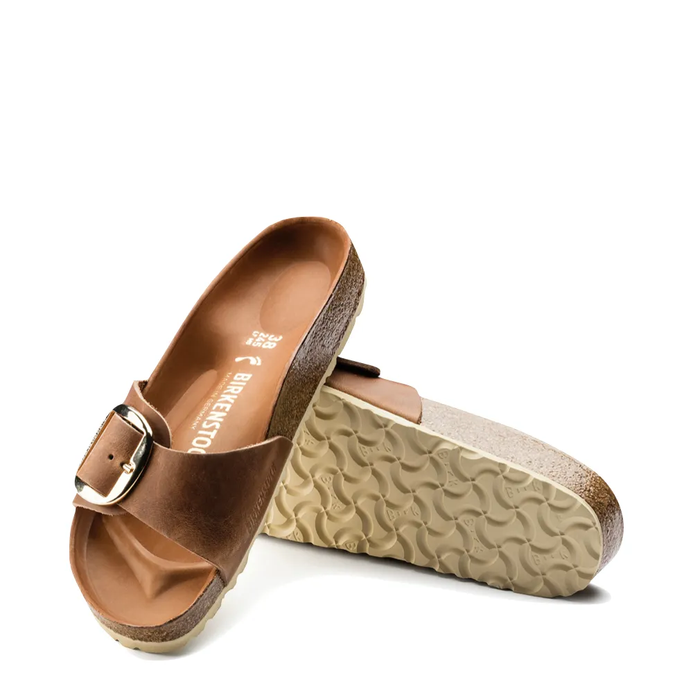 Birkenstock Women's Madrid Big Buckle Oiled Leather Sandal in Cognac