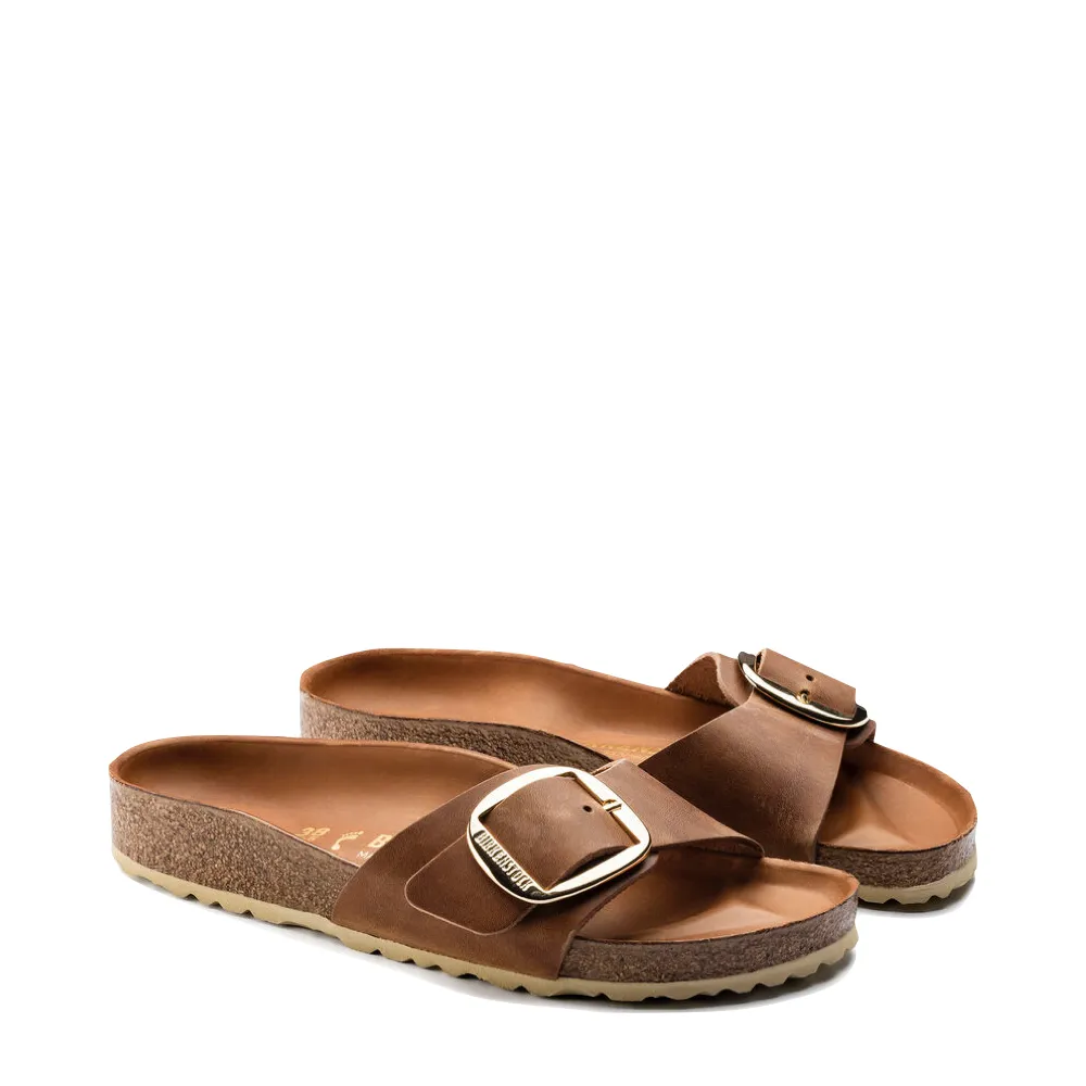 Birkenstock Women's Madrid Big Buckle Oiled Leather Sandal in Cognac