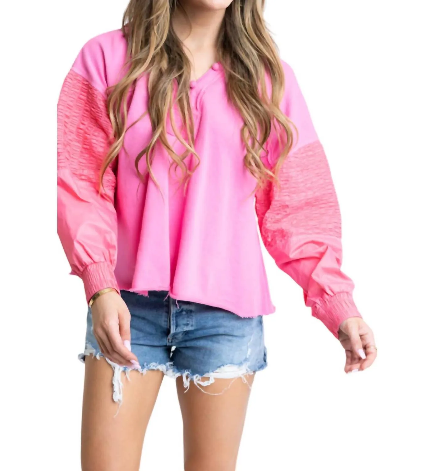 Bubblegum Vneck Hoodie Sweatshirt In Pink