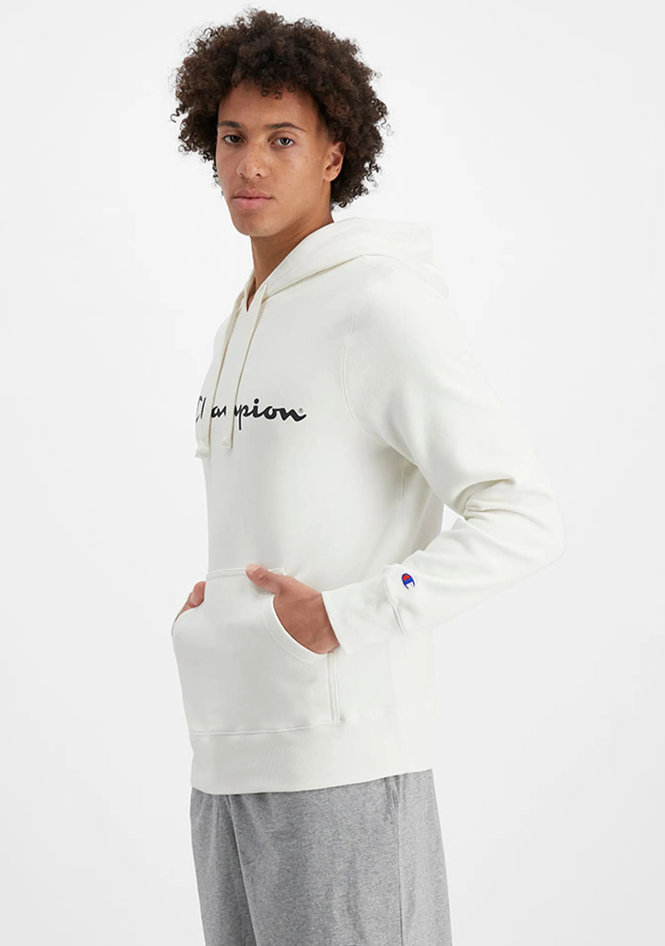 Champion Mens Script Hoodie Mascarpone <br> AY79N XMR