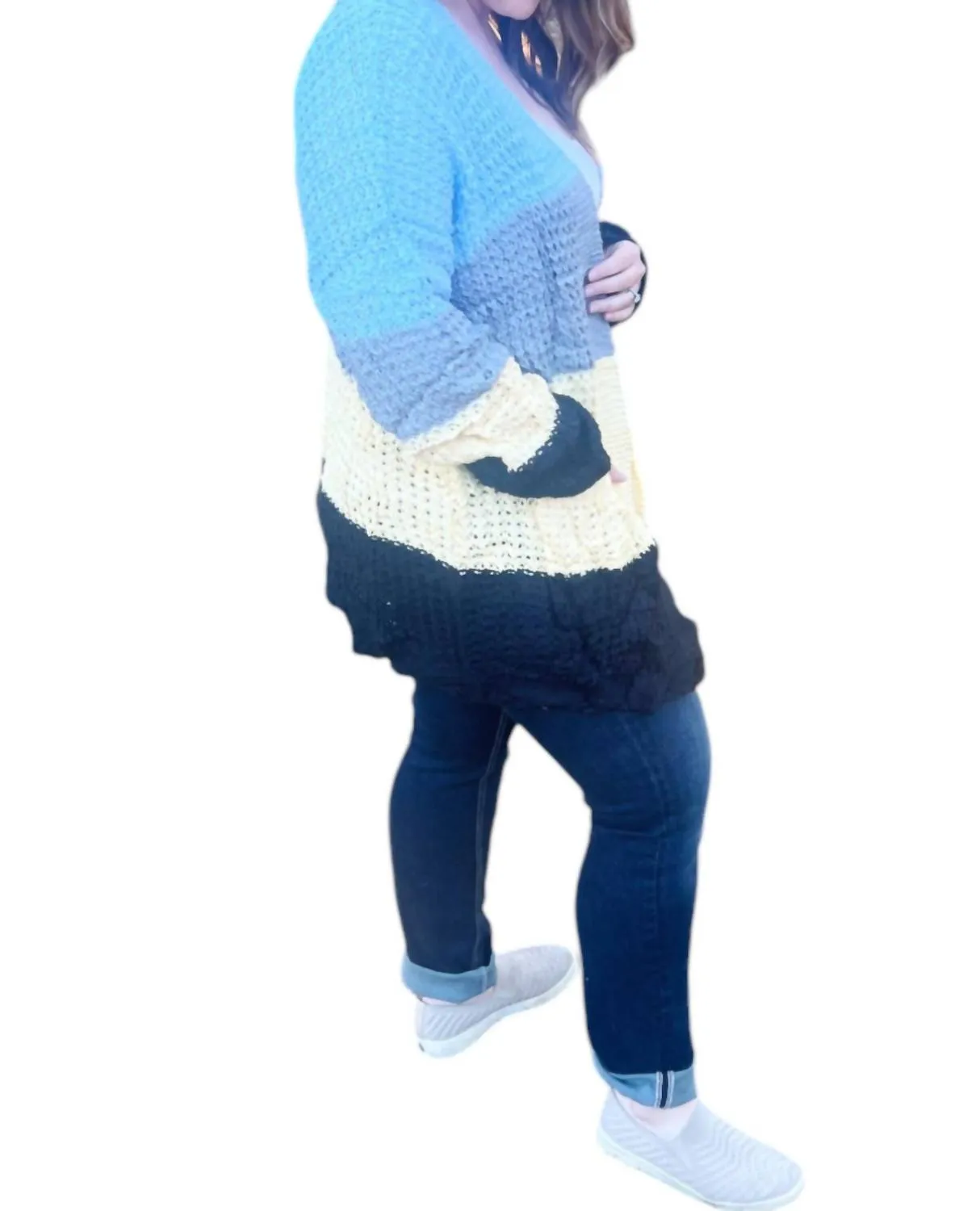 Color Block Knit Cardigan In Blue-Yellow