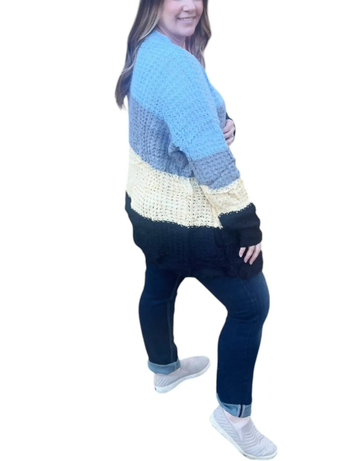 Color Block Knit Cardigan In Blue-Yellow