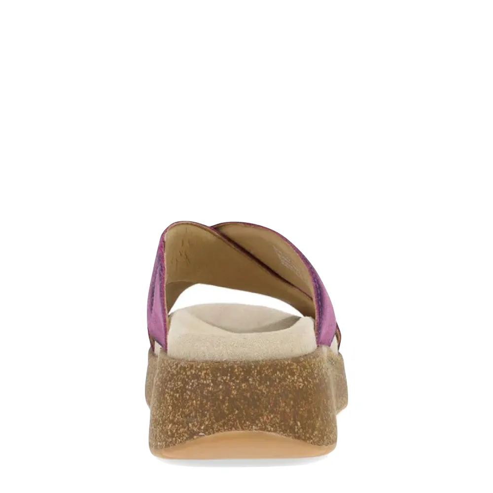 Dansko Women's Bridget Leather Platform Slide Sandal in Plum Burnished Suede
