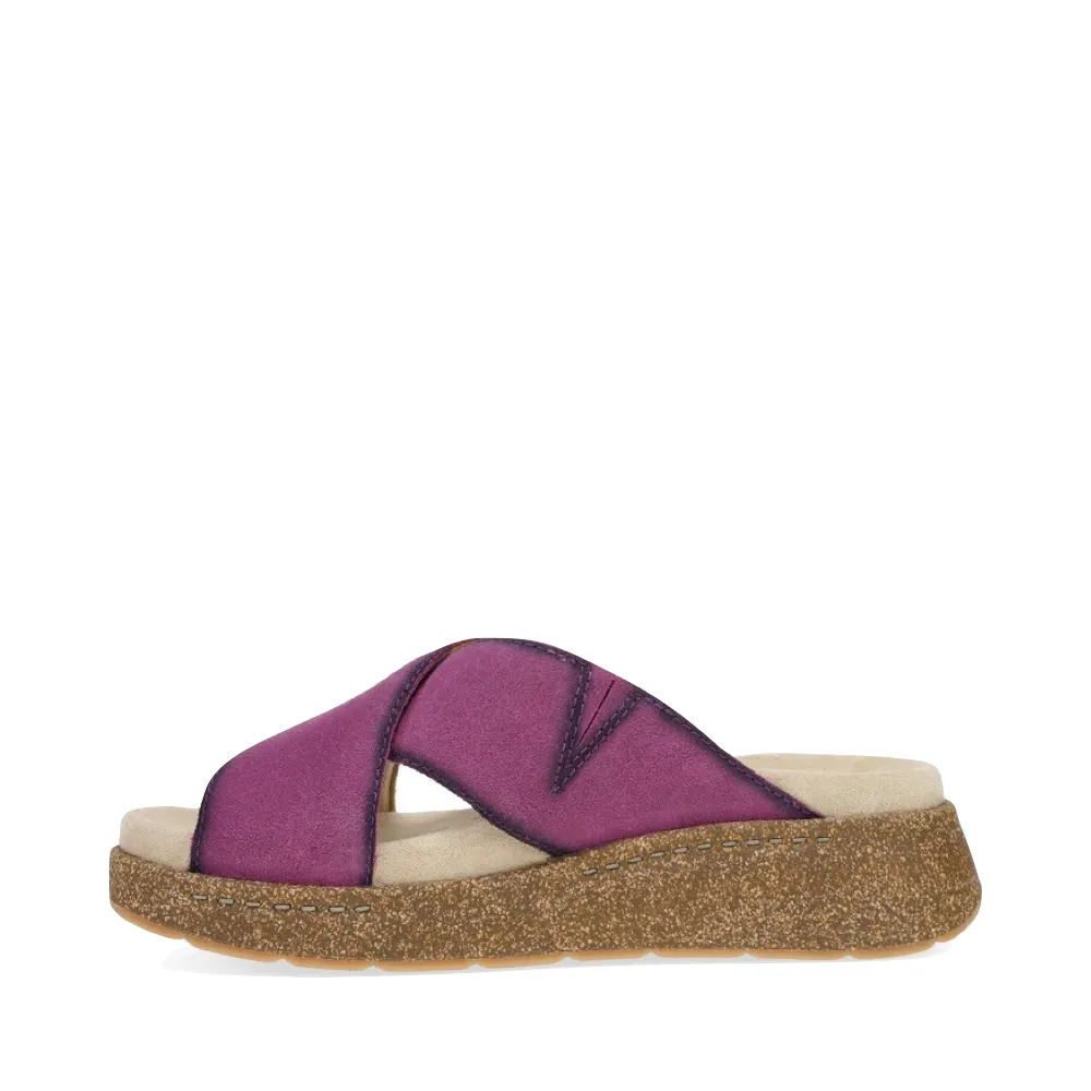 Dansko Women's Bridget Leather Platform Slide Sandal in Plum Burnished Suede
