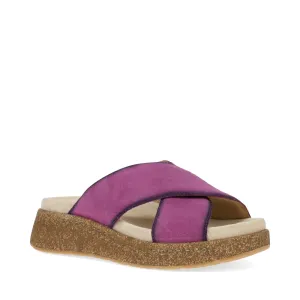 Dansko Women's Bridget Leather Platform Slide Sandal in Plum Burnished Suede
