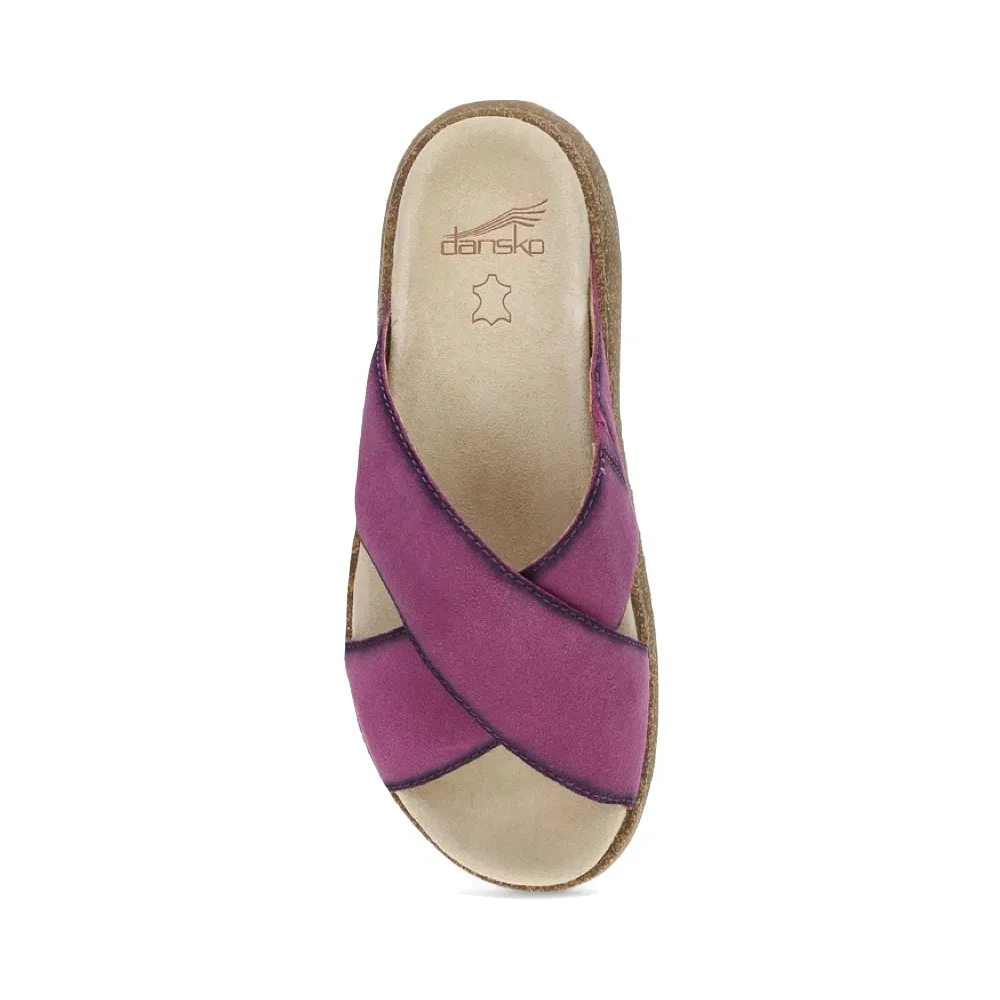 Dansko Women's Bridget Leather Platform Slide Sandal in Plum Burnished Suede