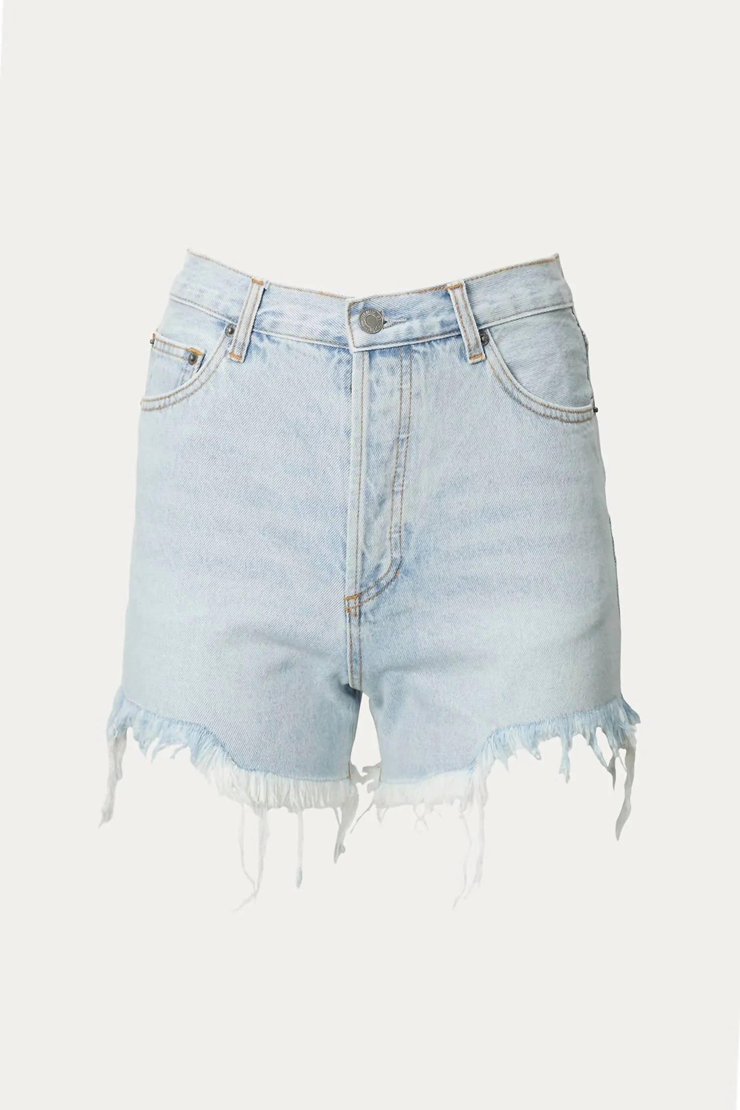 Distressed Frayed High-Rise Denim Shorts In Light Blue