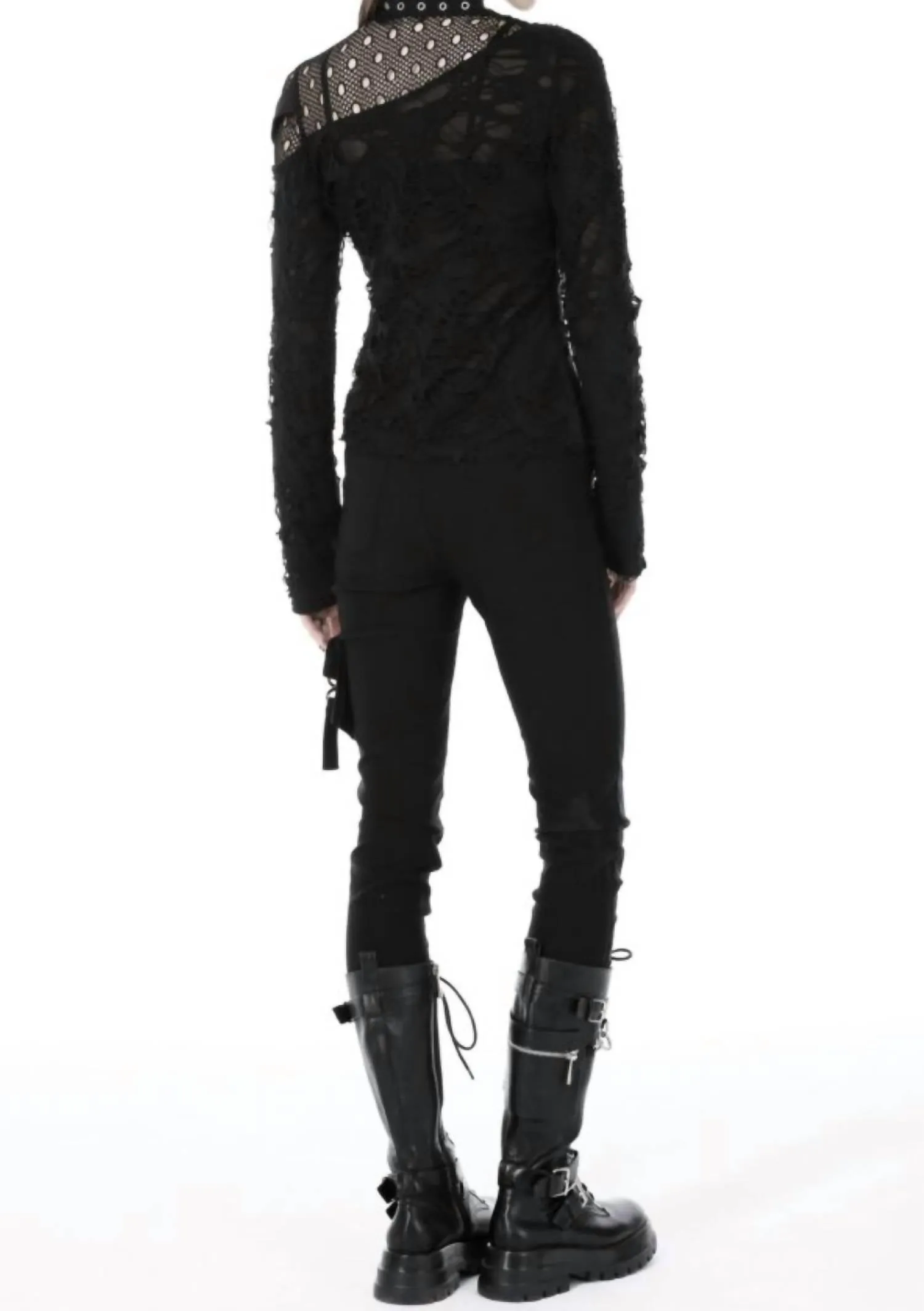 Distressed Punk Long Sleeve Buckle Shirt In Black