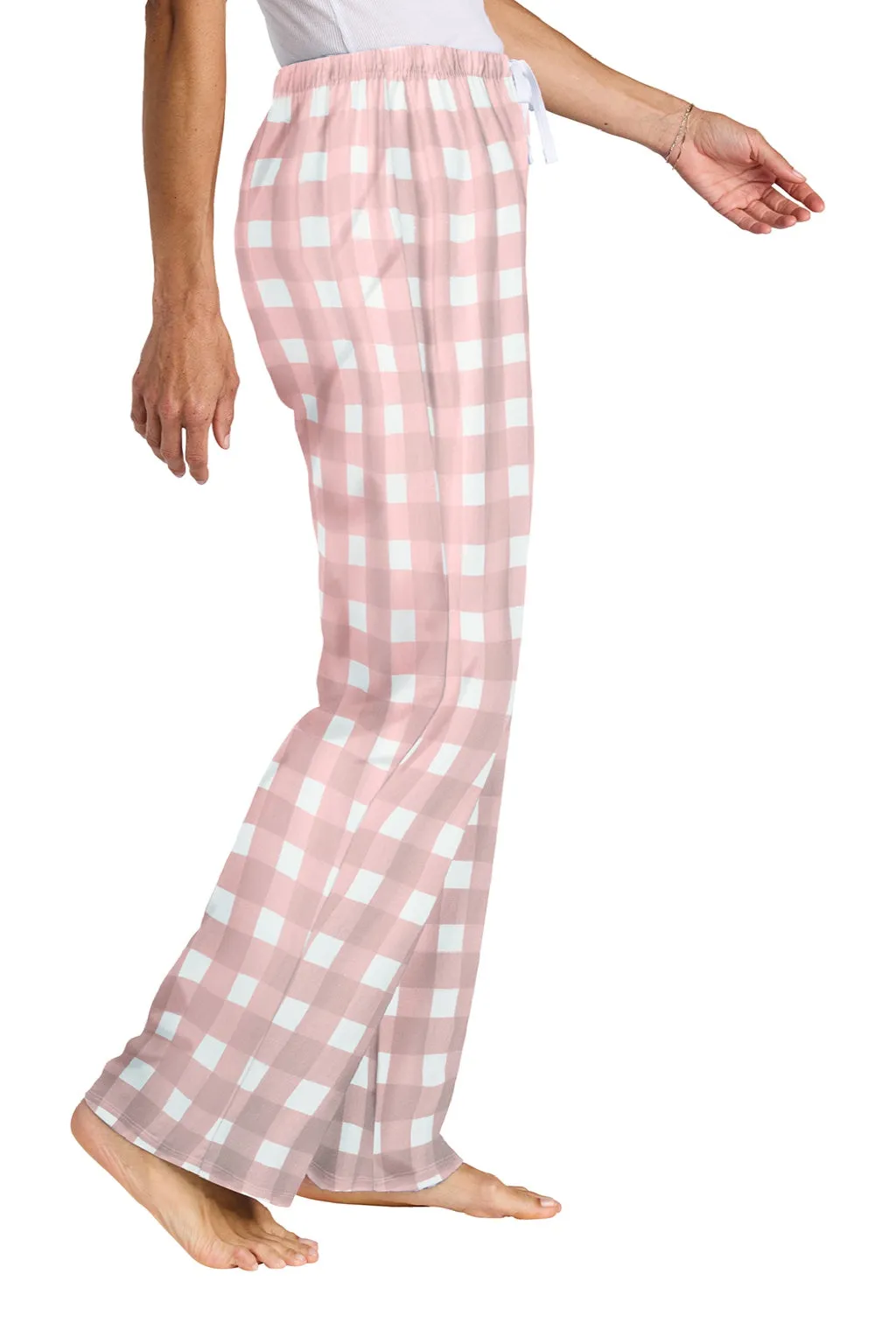 District Womens Flannel Plaid Lounge Pants - Light Pink/White Buffalo Check