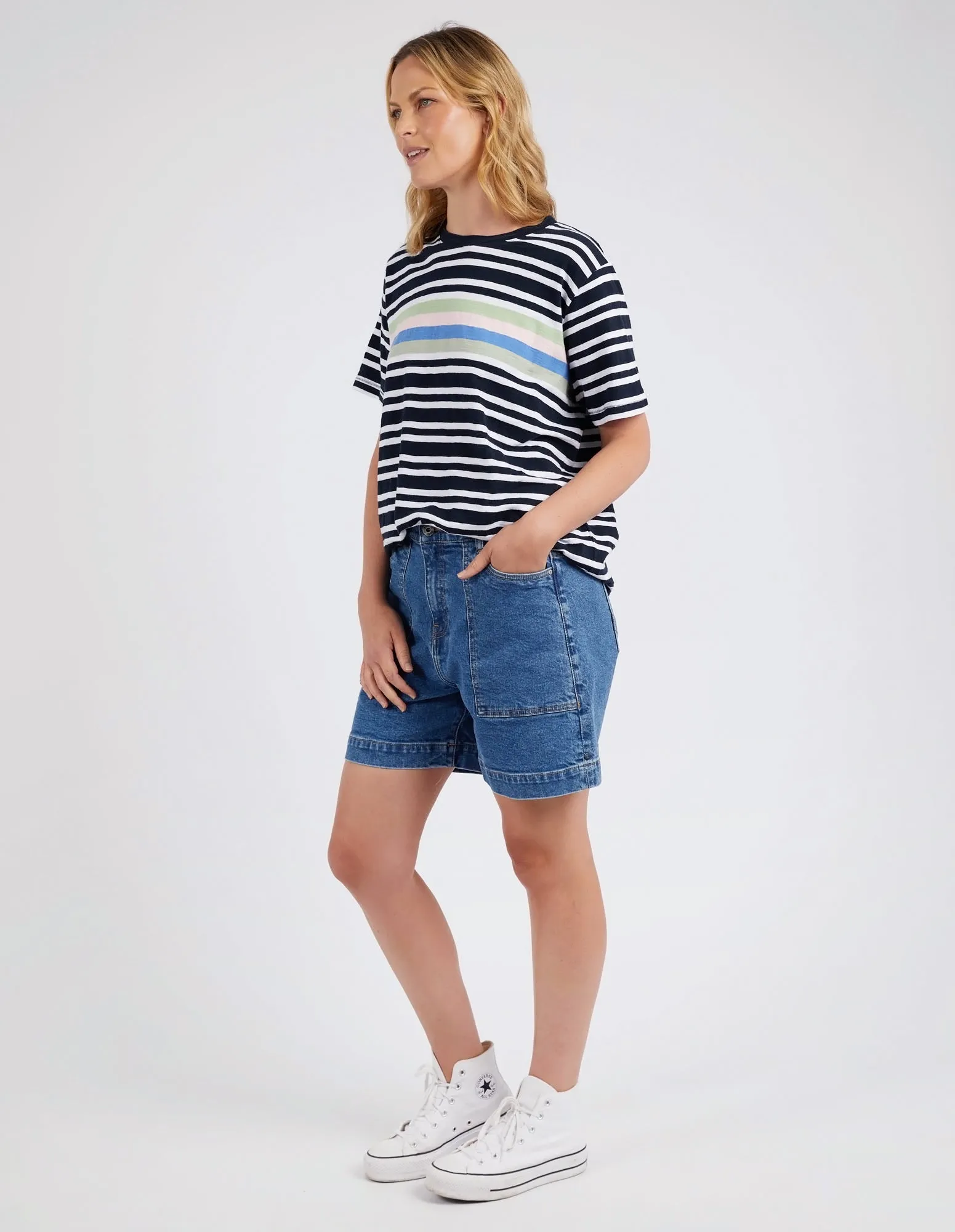 Elm Aligner Tee Navy and White Stripe
