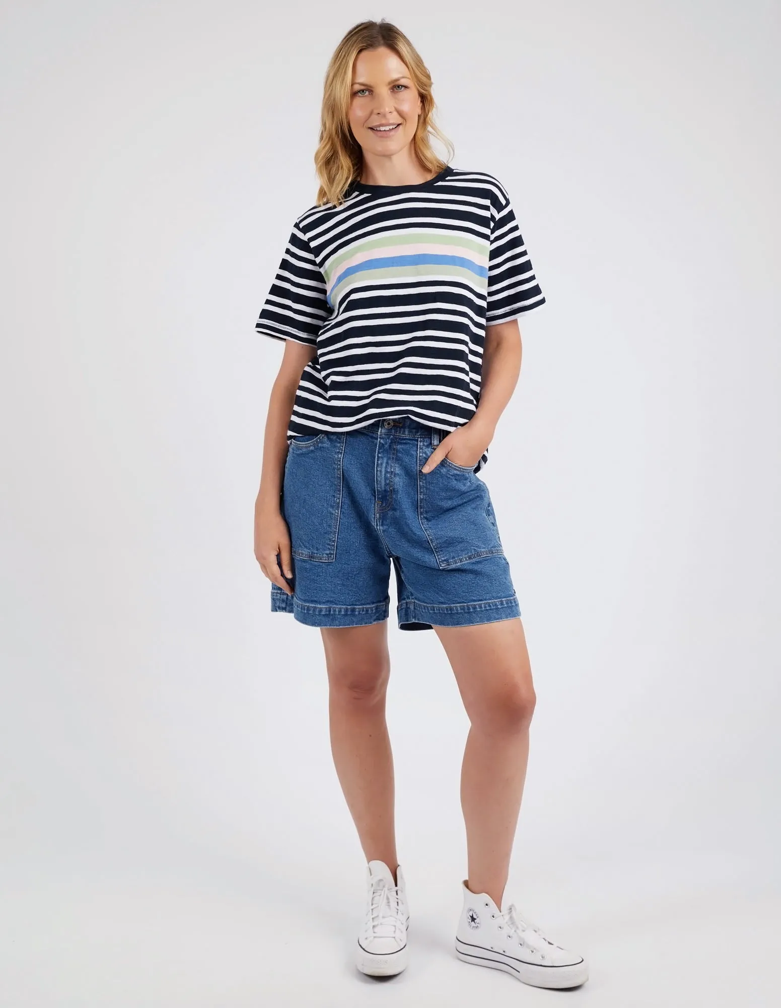 Elm Aligner Tee Navy and White Stripe