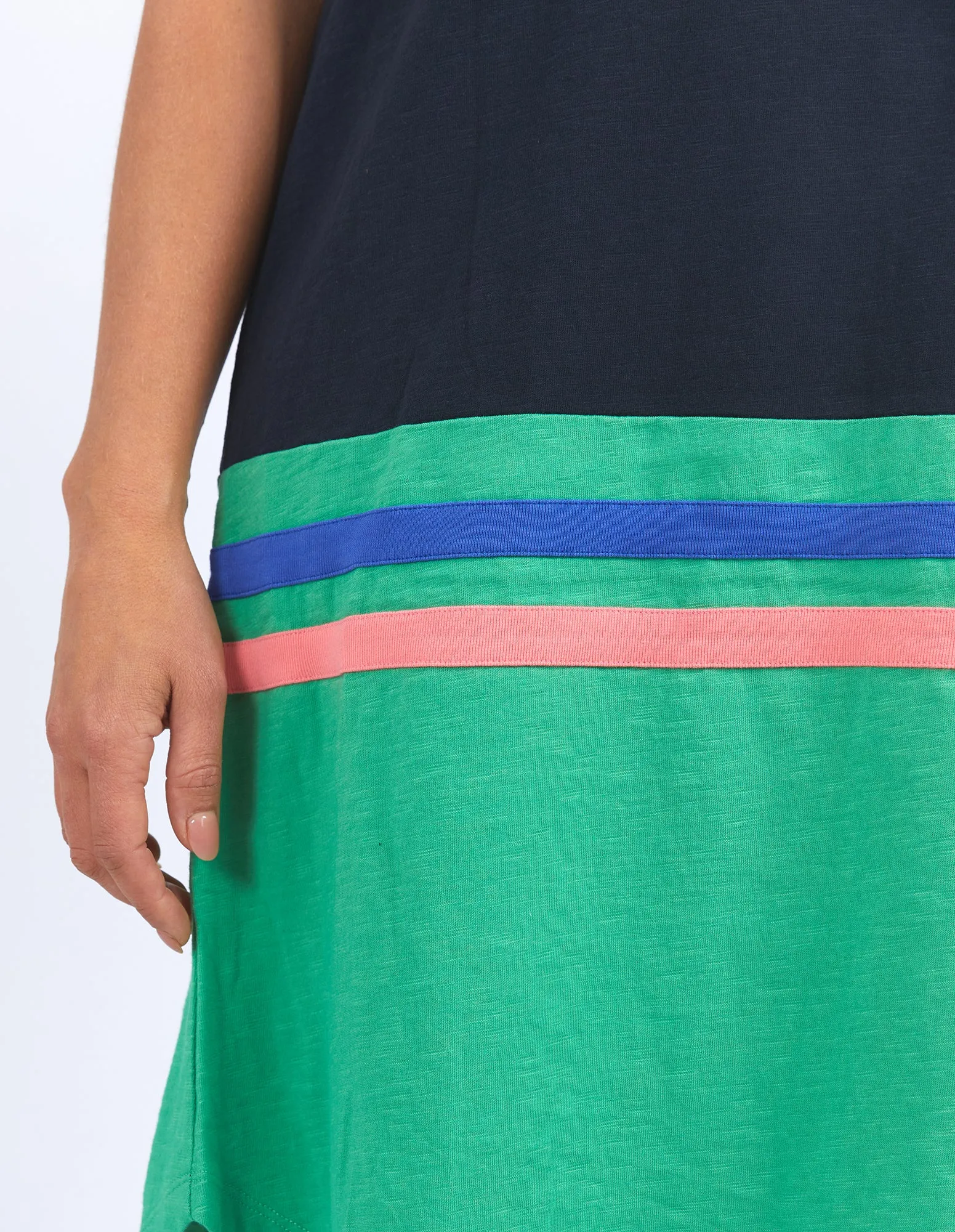 Elm Rhea Tee Dress Navy & Green Colour Block