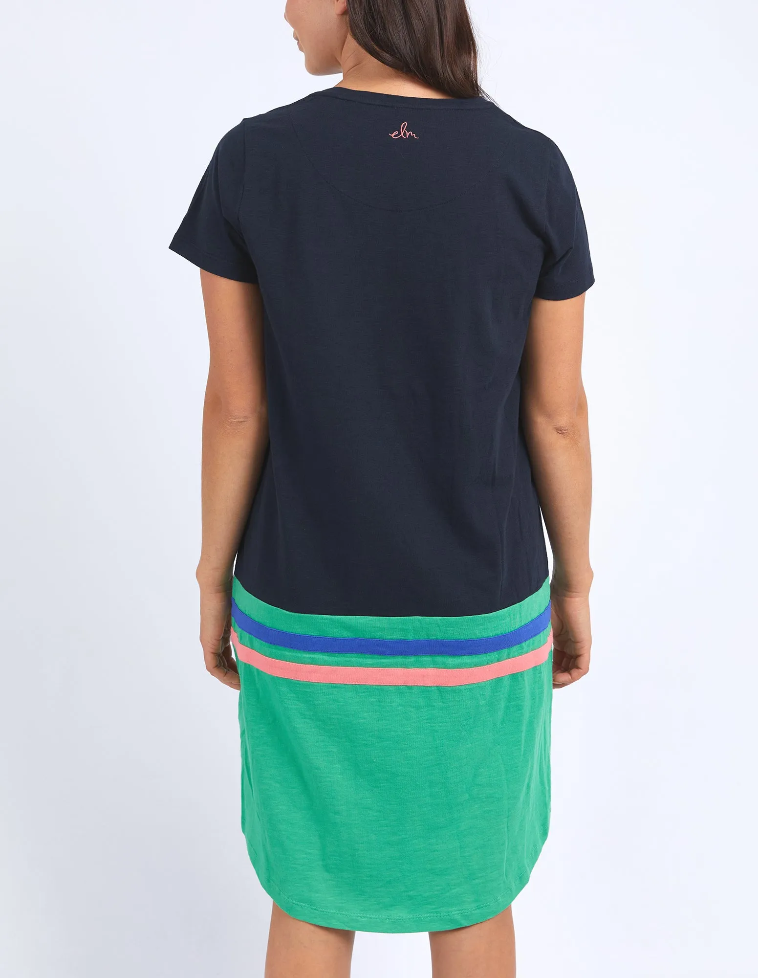 Elm Rhea Tee Dress Navy & Green Colour Block