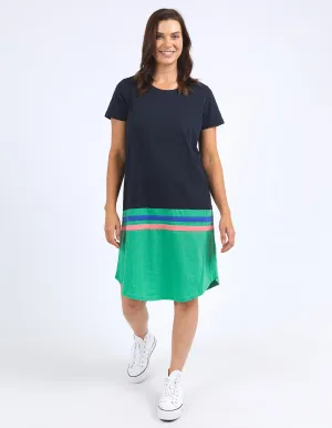 Elm Rhea Tee Dress Navy & Green Colour Block