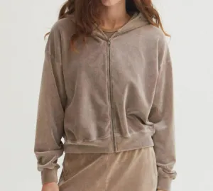 Esther Velour Zip-Up Sweatshirt In Latte