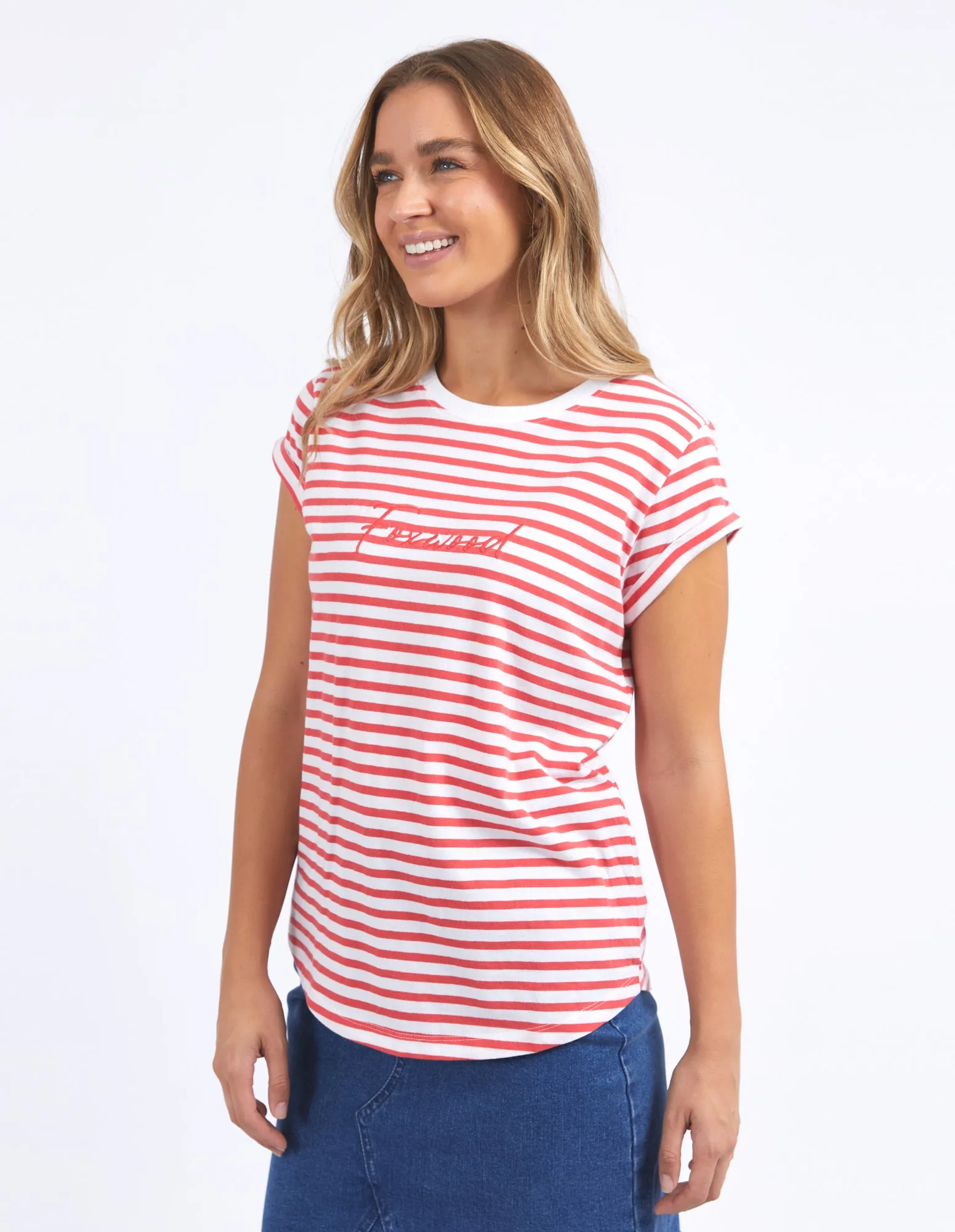 Foxwood Signature Stripe Tee Cayenne & White Stripe