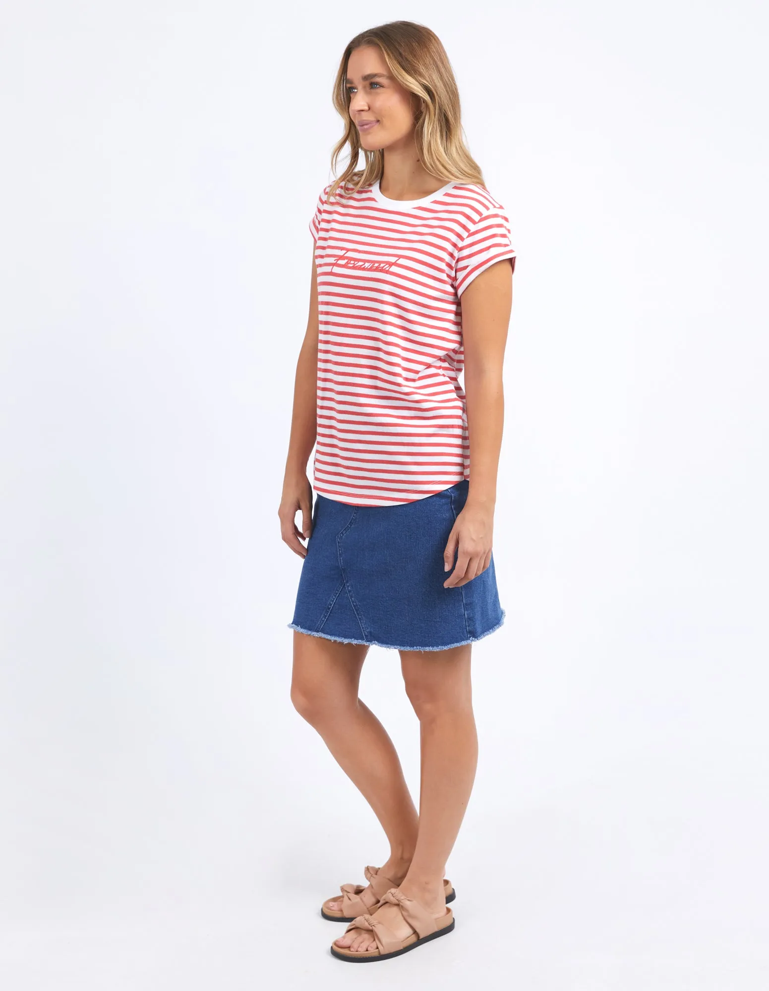Foxwood Signature Stripe Tee Cayenne & White Stripe