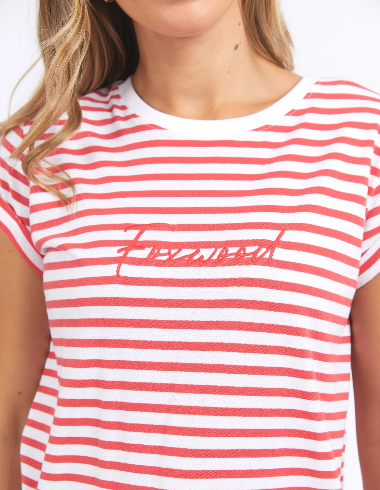 Foxwood Signature Stripe Tee Cayenne & White Stripe