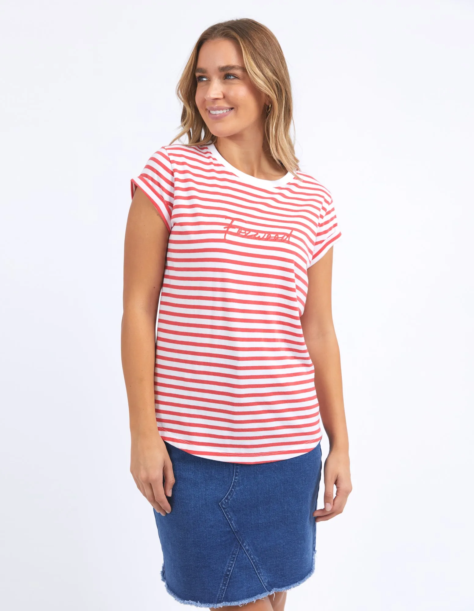 Foxwood Signature Stripe Tee Cayenne & White Stripe
