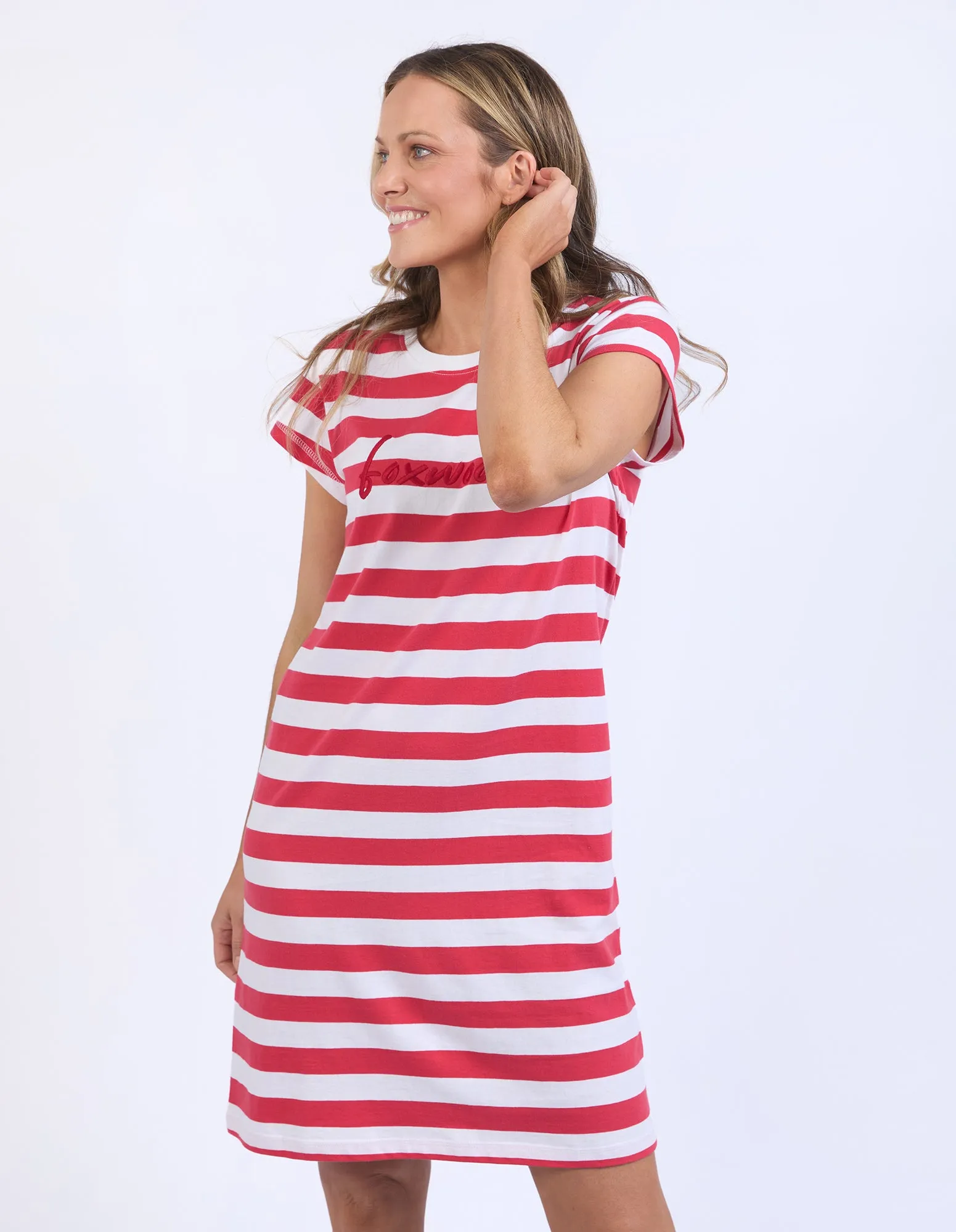 Foxwood Signature Stripe Tee Dress Cayenne & White Stripe
