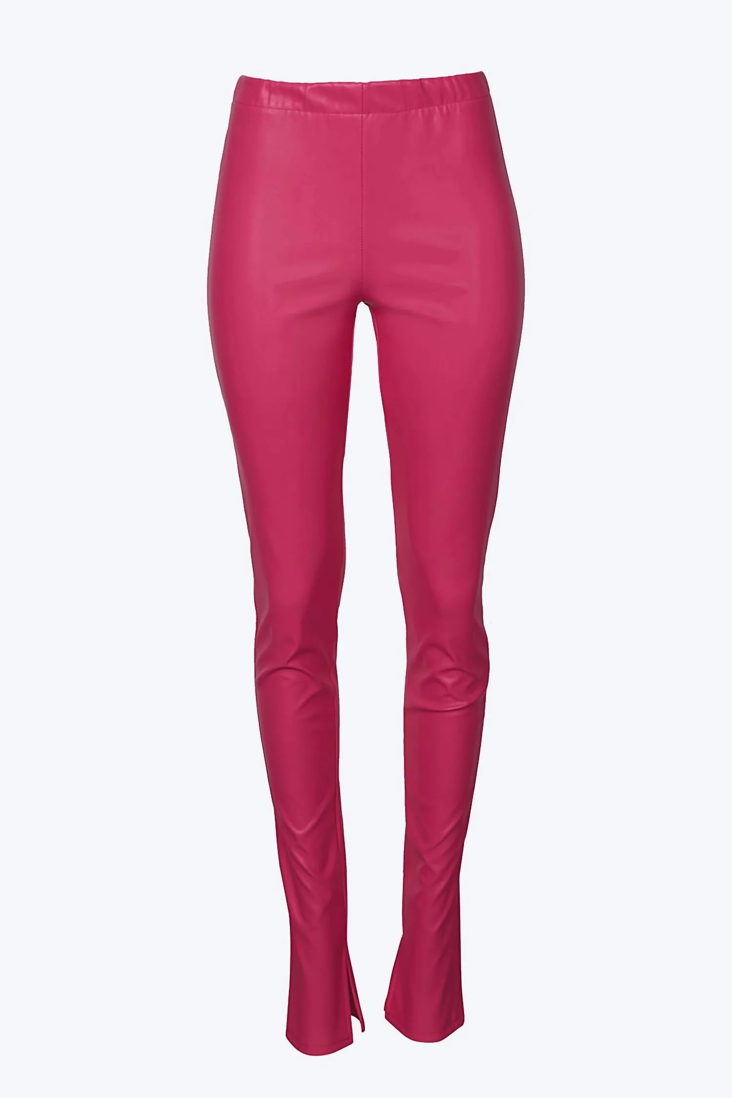 High-Rise Vegan Leather Side Split-Hem Pants In Hot Pink