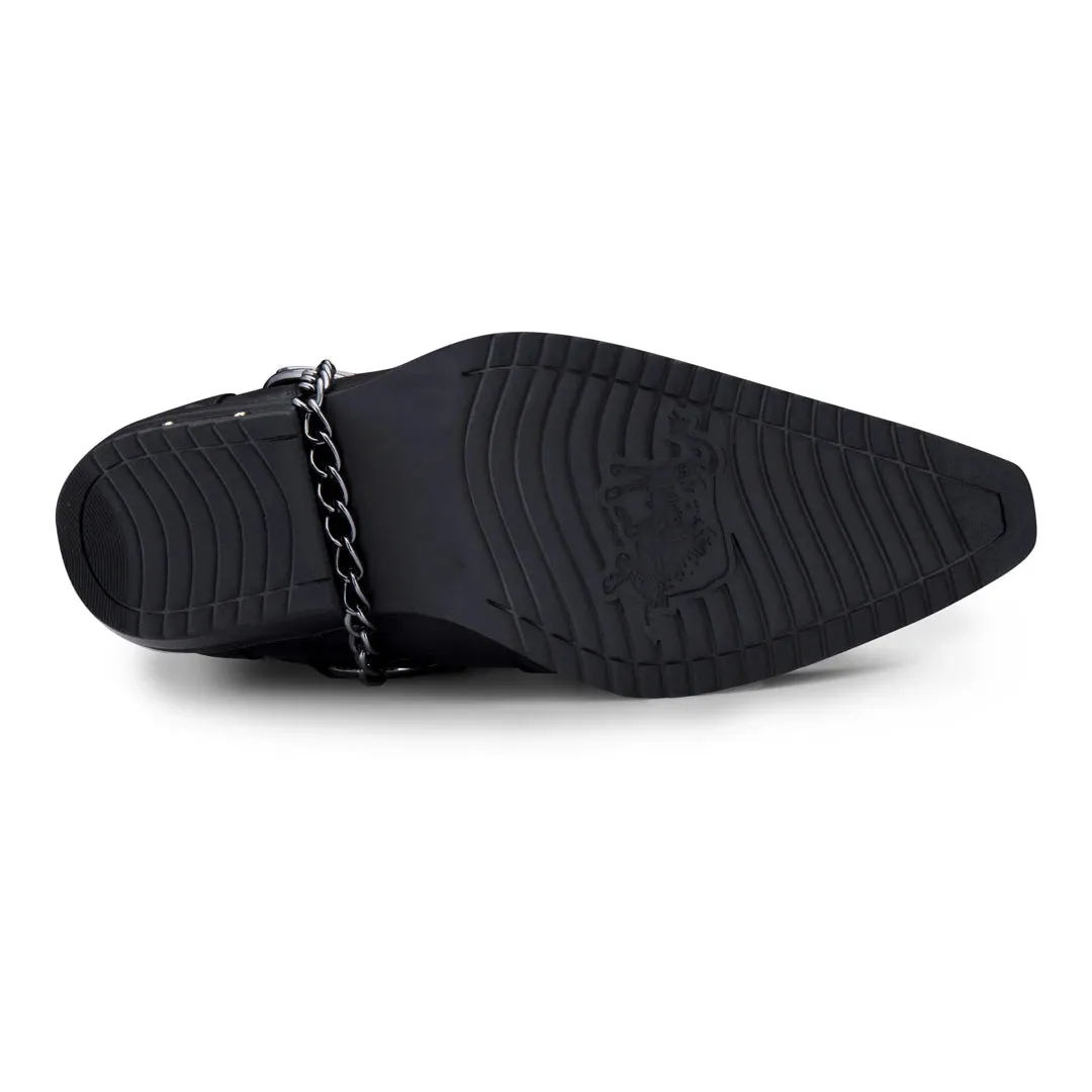 Leather Western Shoes Snake Pattern Metal Chain