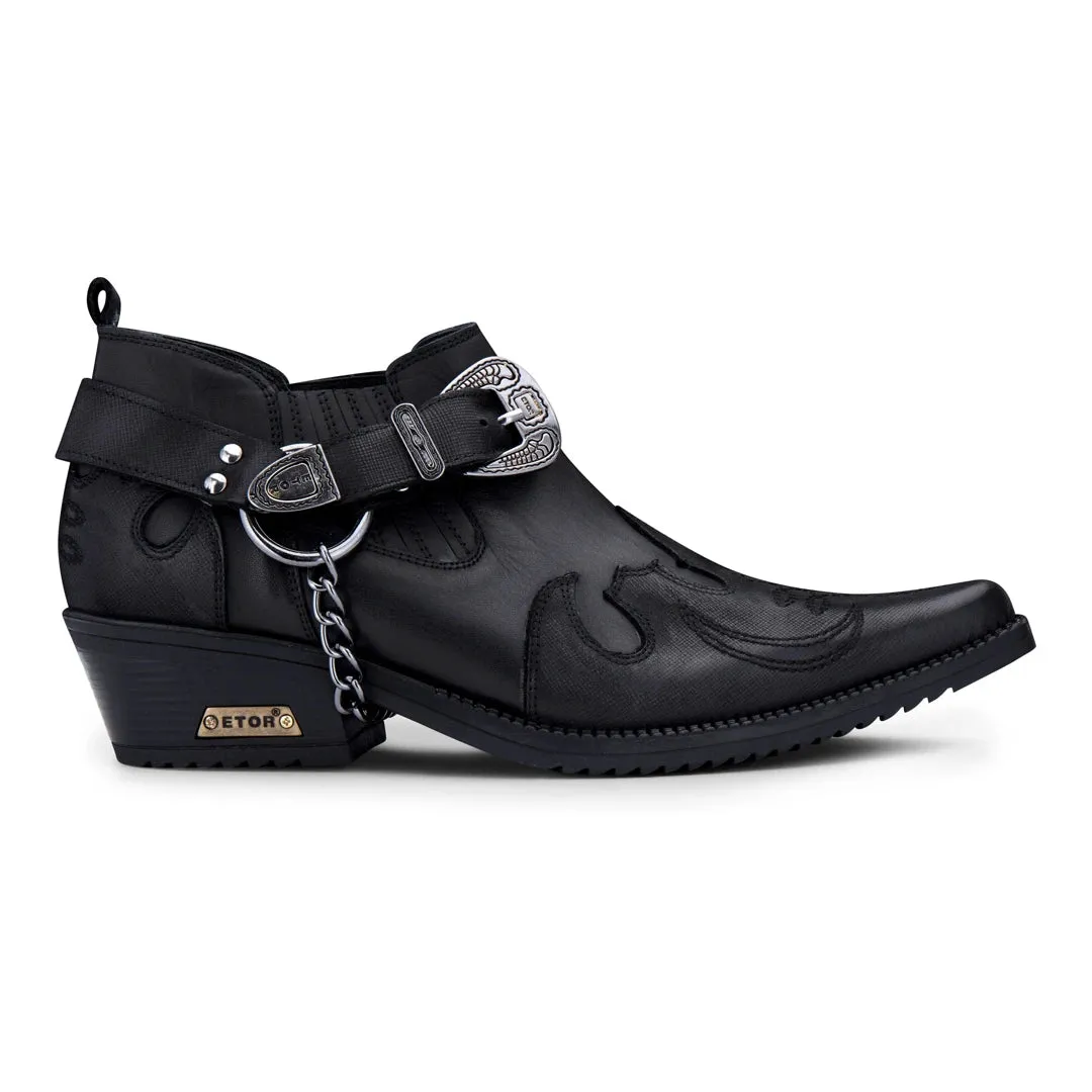 Leather Western Shoes Snake Pattern Metal Chain