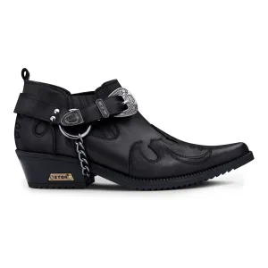Leather Western Shoes Snake Pattern Metal Chain