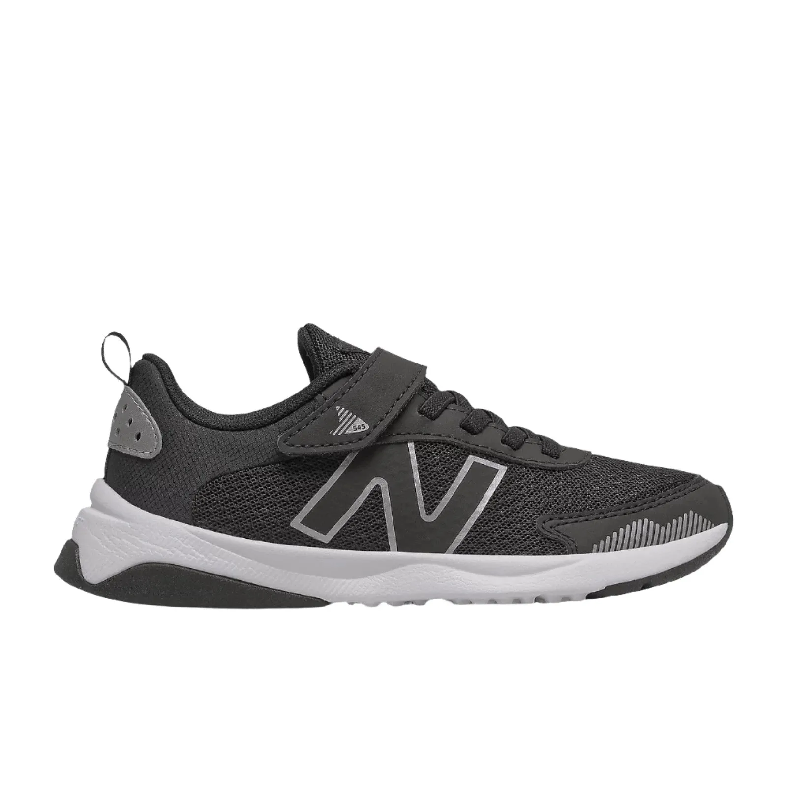 New Balance Shoes Kid's Dynasoft PT545BO1 Bungee Lace with Top Strap Black/White/Silver Metallic (10.5c-3Y)