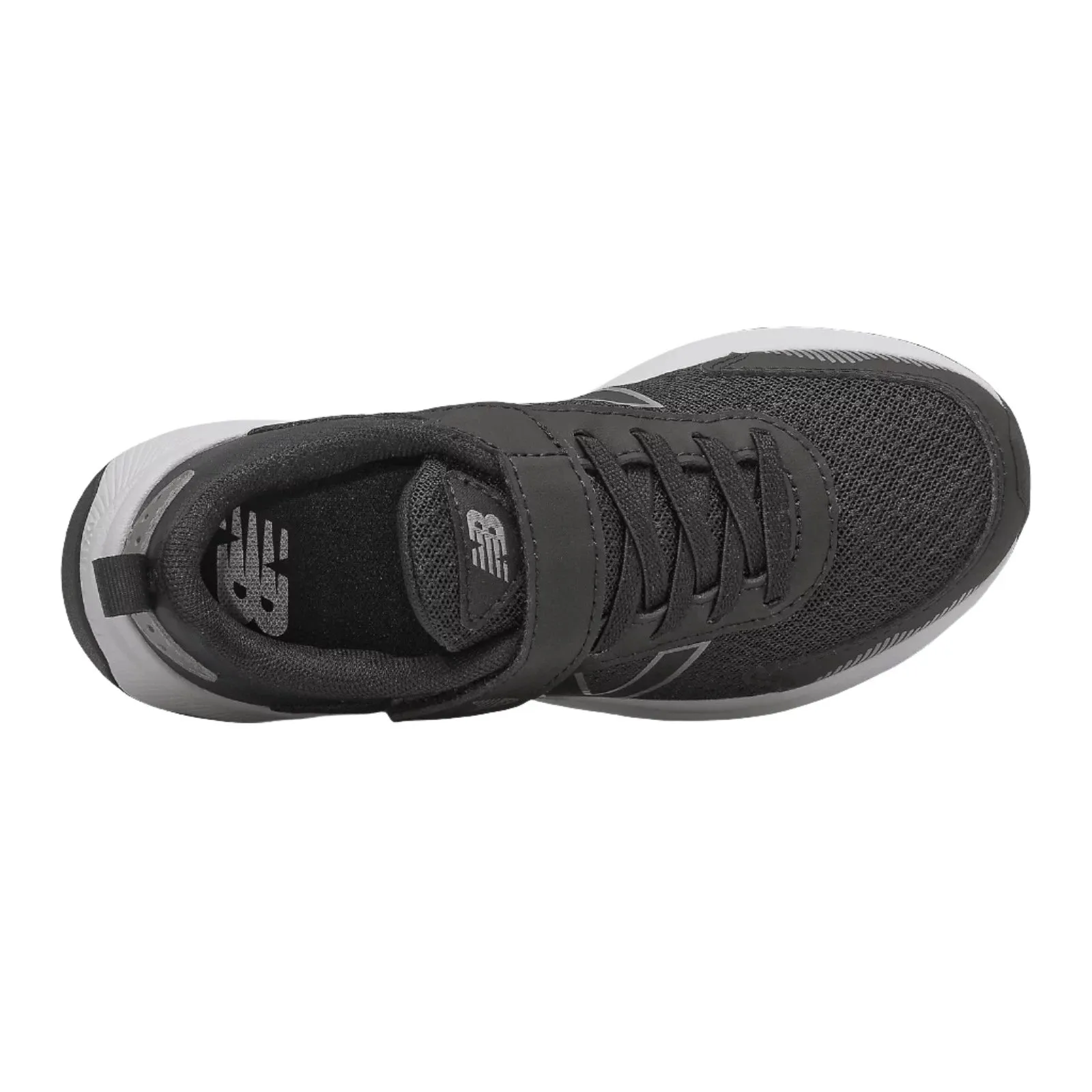 New Balance Shoes Kid's Dynasoft PT545BO1 Bungee Lace with Top Strap Black/White/Silver Metallic (10.5c-3Y)