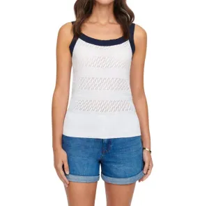 Olivia Pointelle Vest Top In Snowdrop Navy