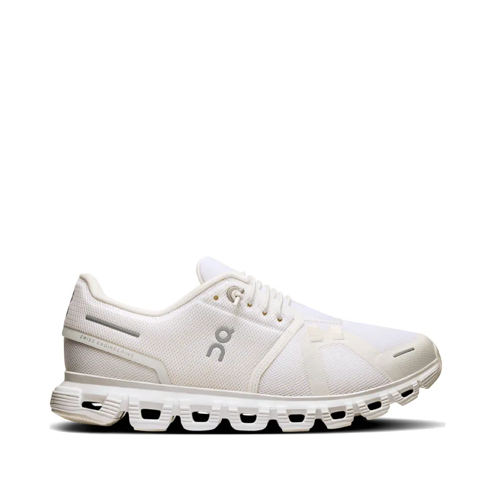 On Women's Cloud 6 Sneaker in White/White