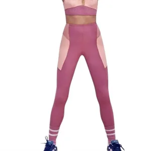 Payton Active Wear Ribbed Legging In Mauve/multi