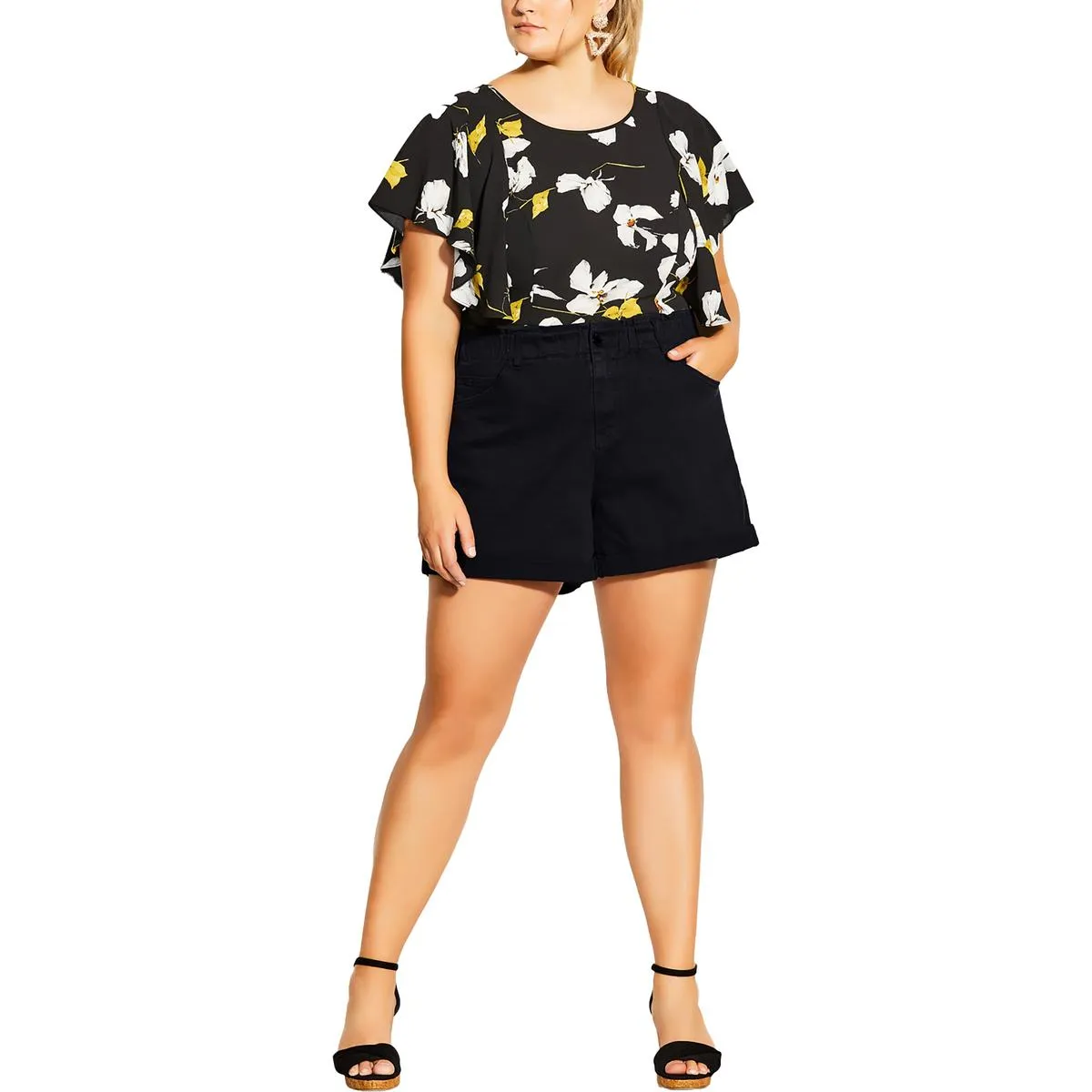 Plus Womens Cuffed Short Denim Shorts