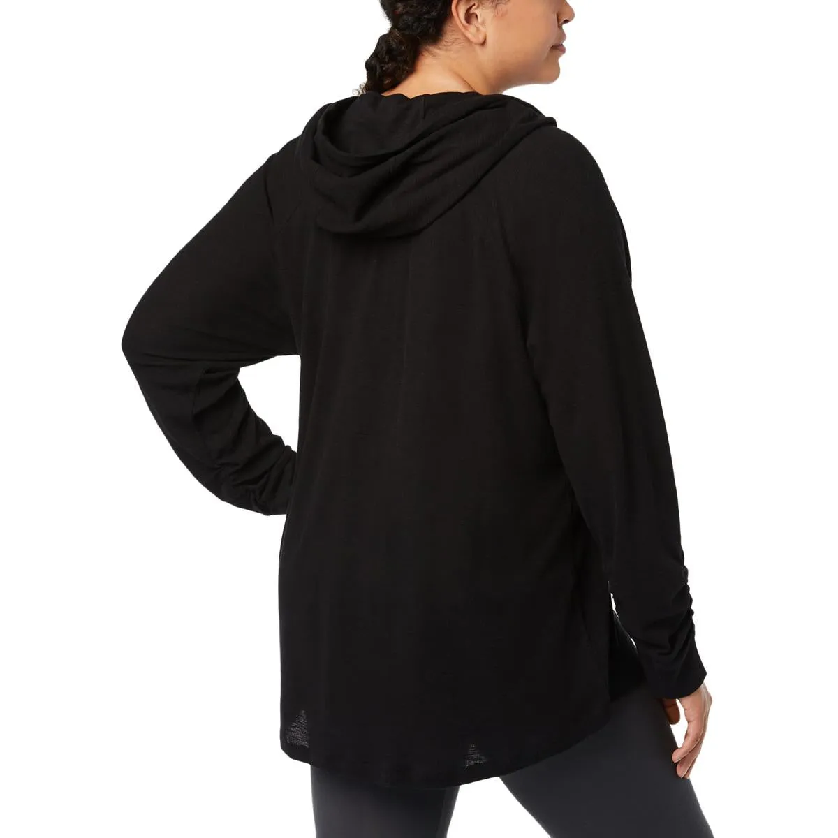 Plus Womens Zip-Up Ruched Hoodie