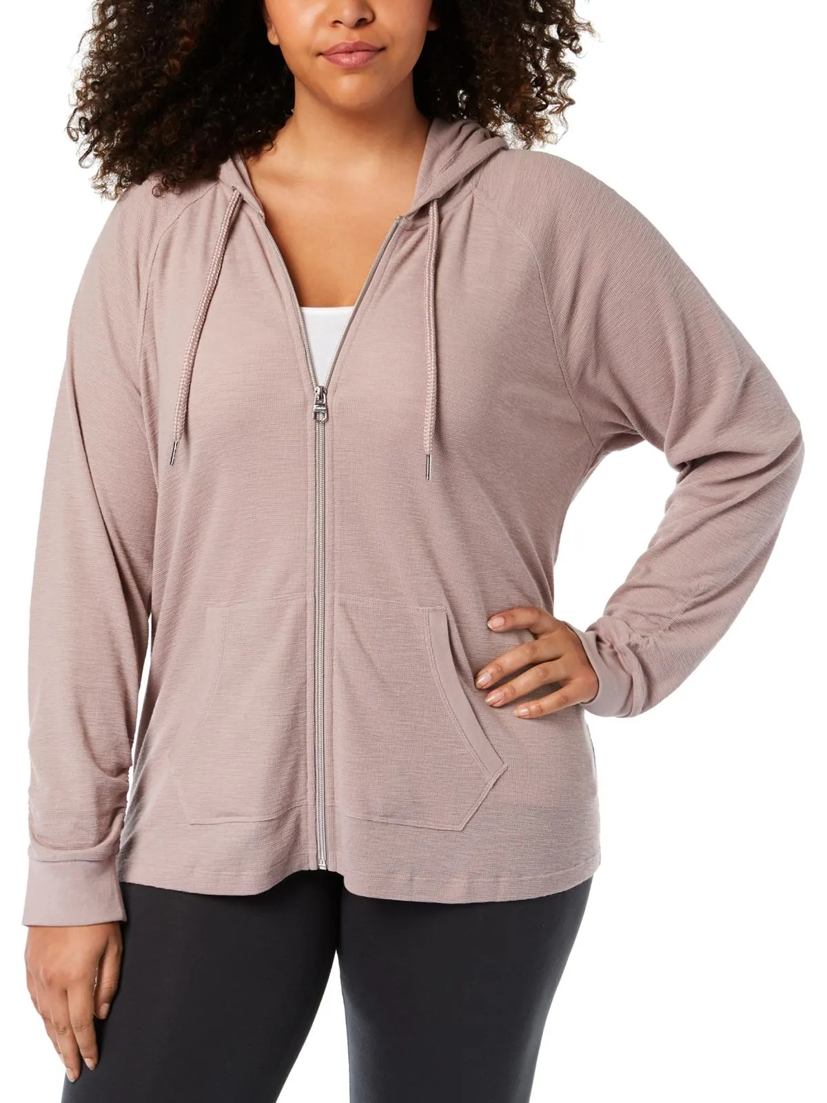Plus Womens Zip-Up Ruched Hoodie