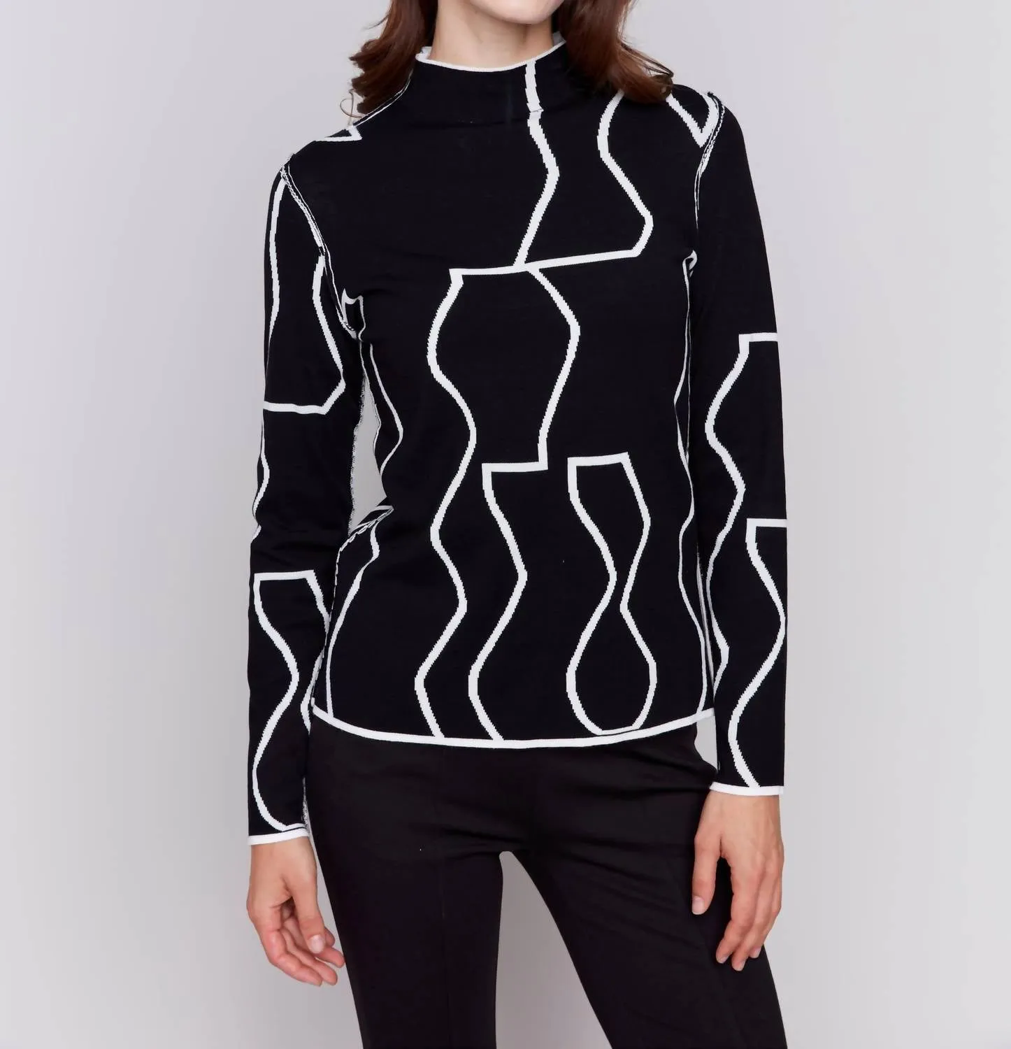 Reversible Mock Neck Fitted Sweater In Black/white