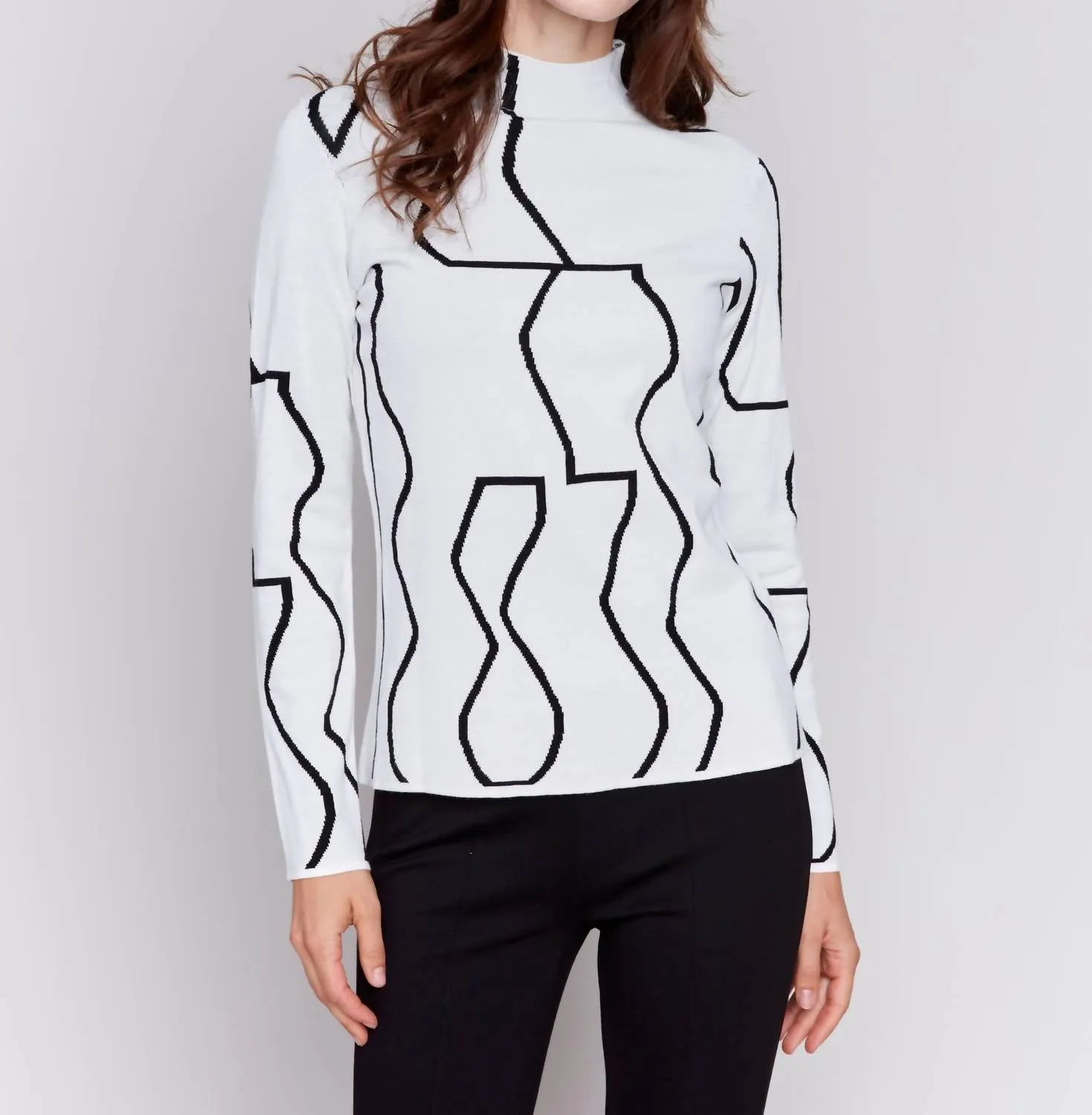 Reversible Mock Neck Fitted Sweater In Black/white