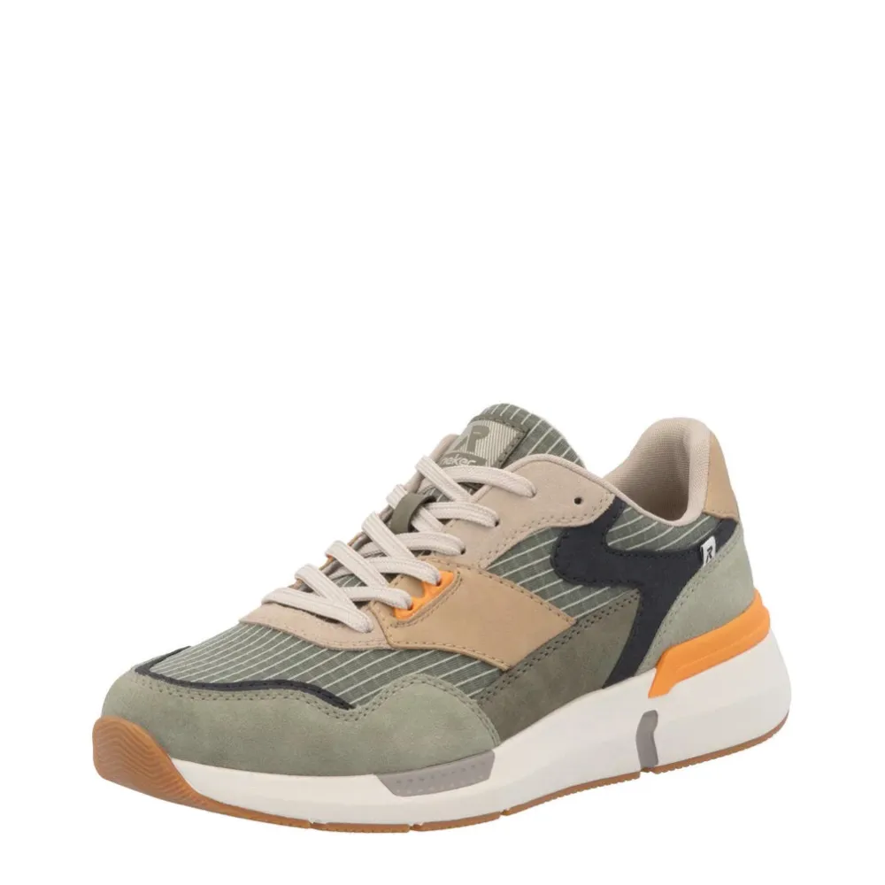 Rieker Men's Justus 02 Sneaker in Pistachio/Pazific/Olive