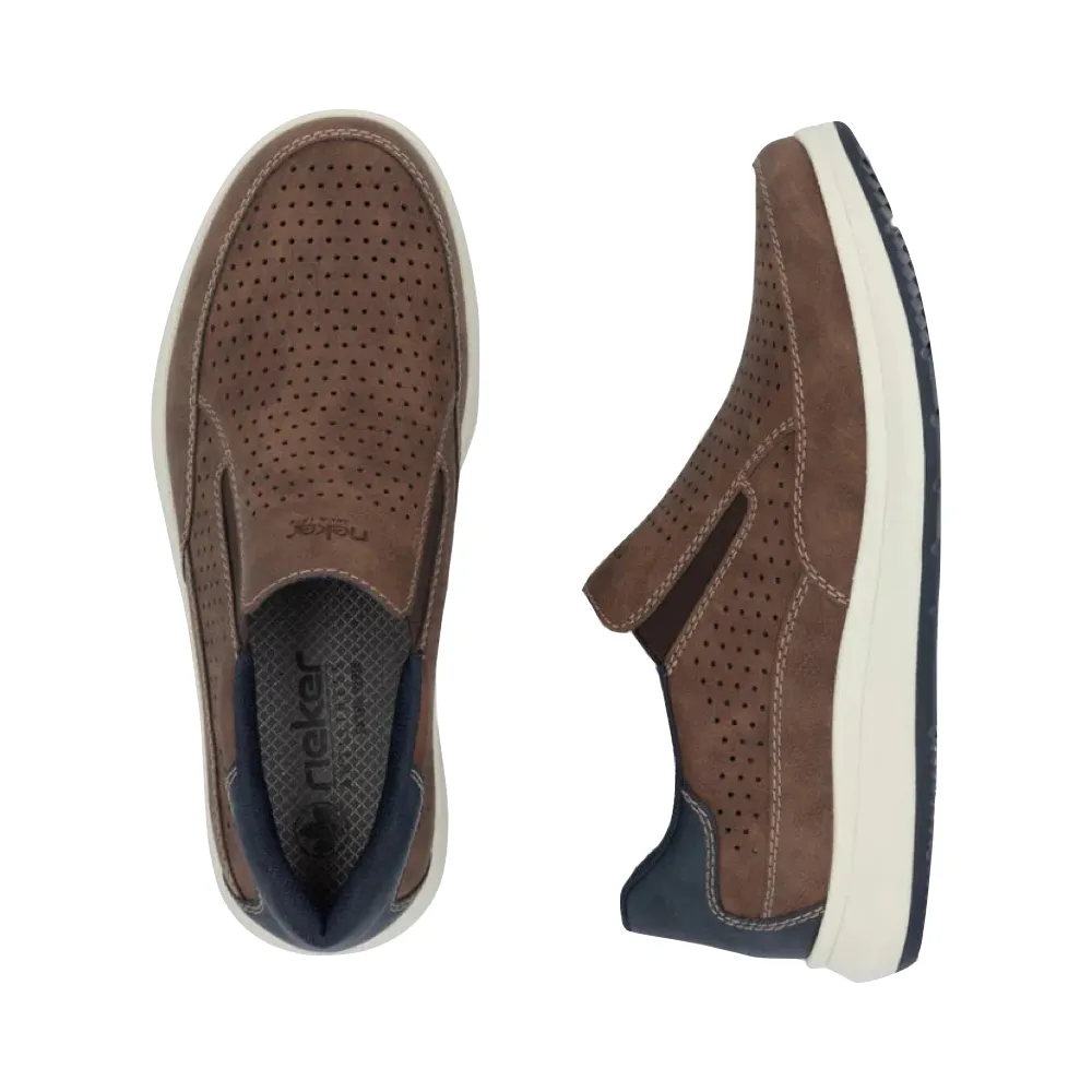 Rieker Men's Reinhard 52 Perfed Slip On in Tan Fuchs/Midnight