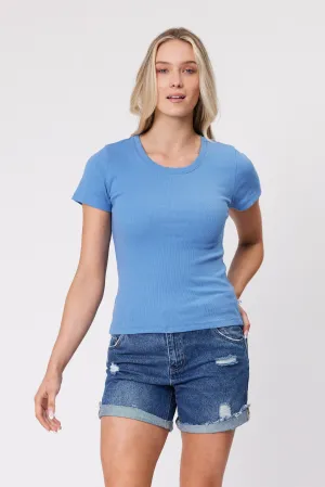Shine On Essentials Rib Tee Blue
