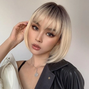 Short Blonde Wig With Bangs