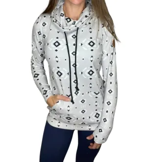 Soft Funnel Neck Sweatshirt In Grey Geometric